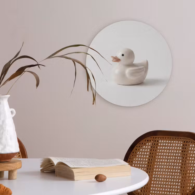 Badeend - Minimalistisch - Wit Akoestische PET Vilt - Rond klein -sfeer3