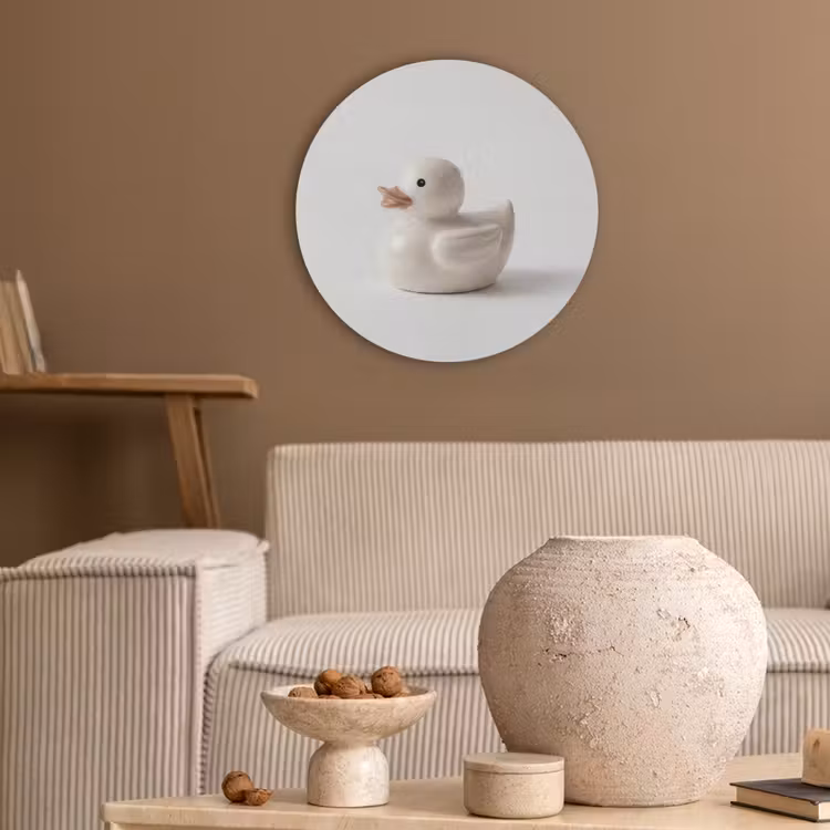 Badeend - Minimalistisch - Wit Akoestische PET Vilt - Rond klein -sfeer1
