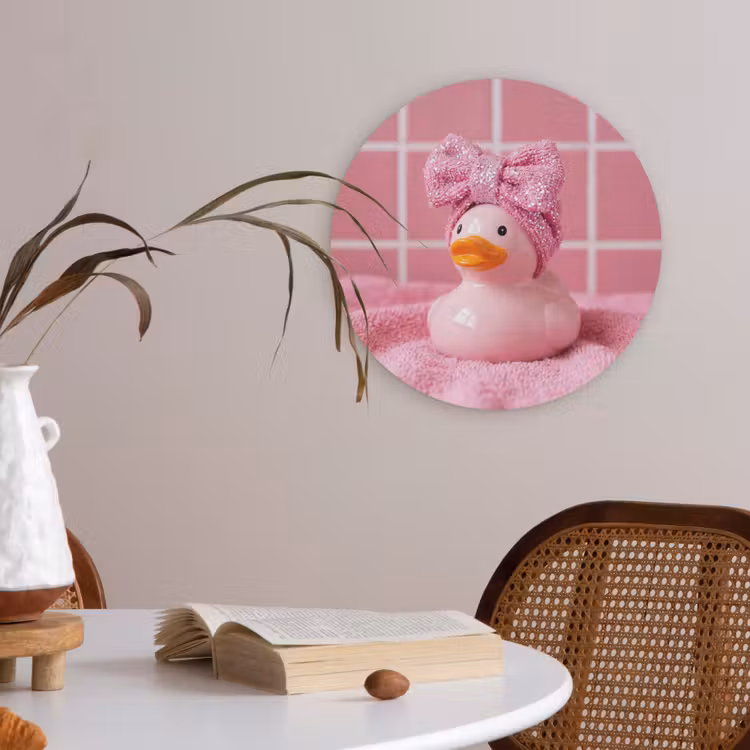 Badeend -Strik - Roze Akoestische PET Vilt - Rond klein -sfeer3