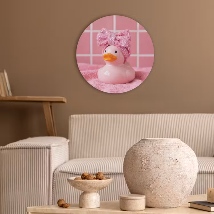 Badeend -Strik - Roze Akoestische PET Vilt - Rond klein -sfeer1