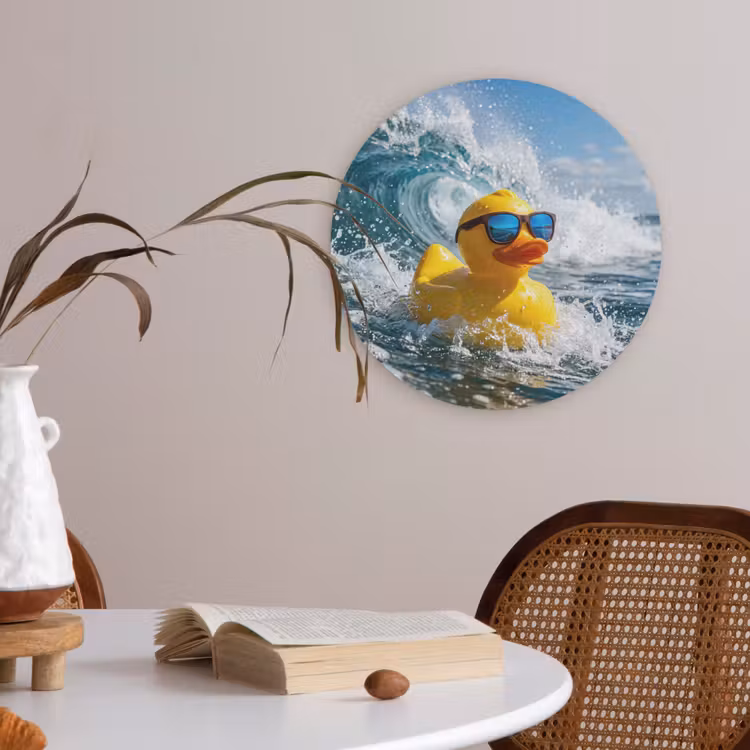 Badeend - Stoer - Golven Akoestische PET Vilt - Rond klein -sfeer3