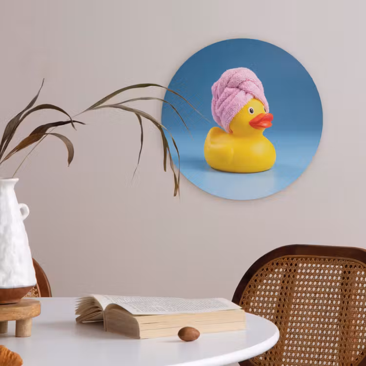 Badeend - Handdoek - Blauw Akoestische PET Vilt - Rond klein -sfeer3