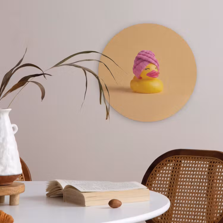 Badeend - Handdoek - Kleurrijk Akoestische PET Vilt - Rond klein -sfeer3