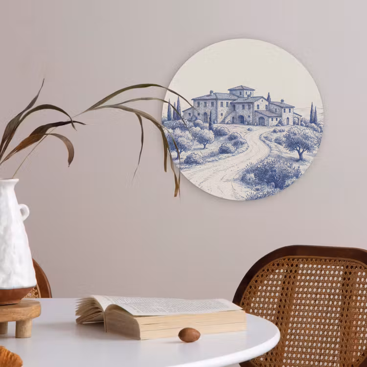 Rustiek - Landgoed - Blauw Akoestische PET Vilt - Rond klein -sfeer3