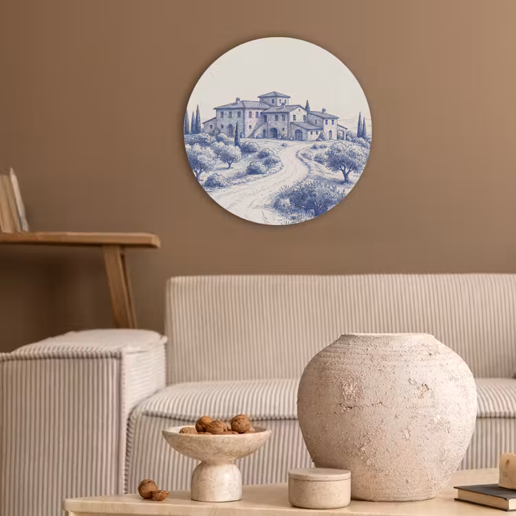 Rustiek - Landgoed - Blauw Akoestische PET Vilt - Rond klein -sfeer1