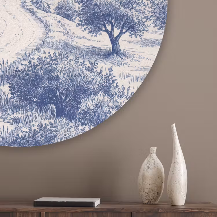 Rustiek - Landgoed - Blauw Akoestische PET Vilt - Rond klein -sfeer5_closeup