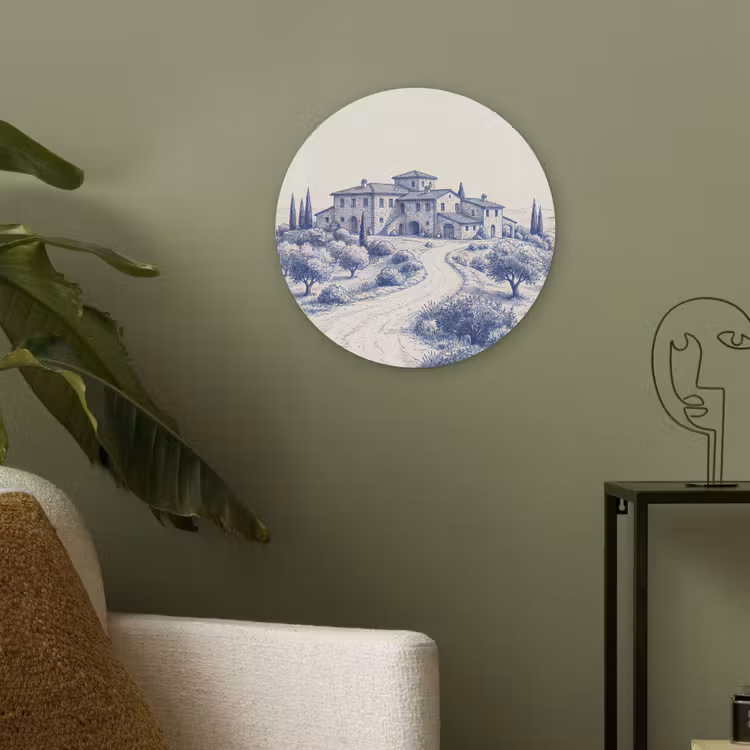 Rustiek - Landgoed - Blauw Akoestische PET Vilt - Rond klein -sfeer2