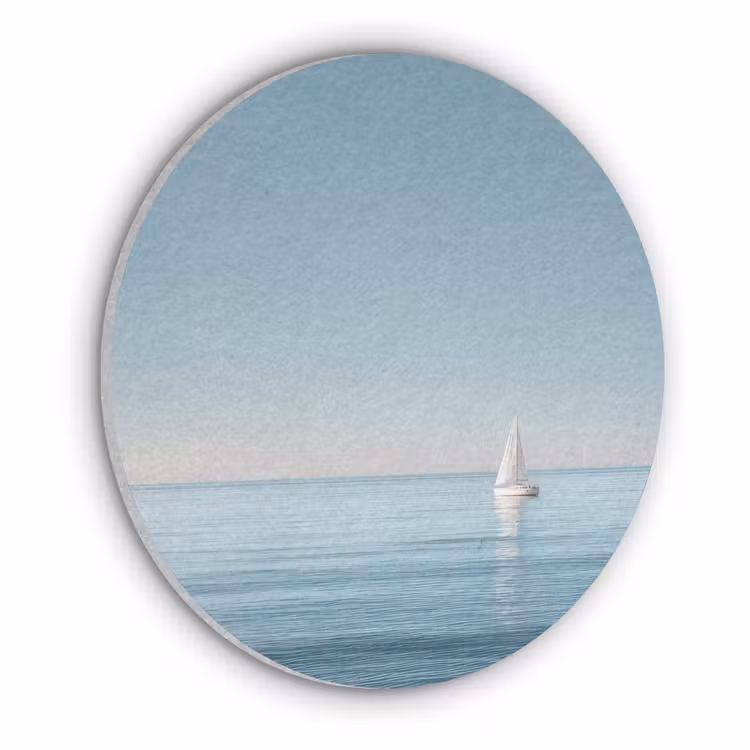 Zeilbootje - Kalme zee - Helderblauwe hemel Akoestische PET Vilt - Rond klein -3d