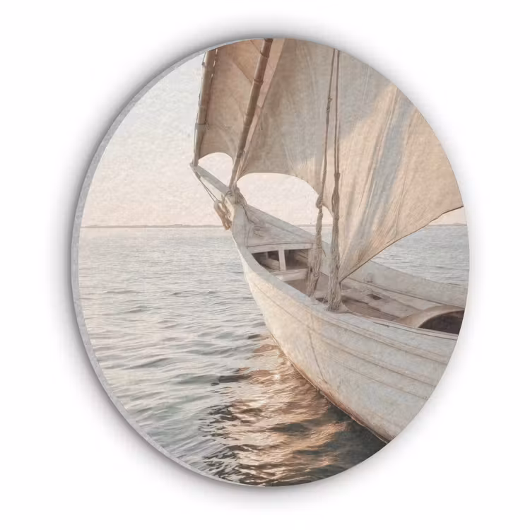 Zeilboot - Zee - Beige - Zon Akoestische PET Vilt - Rond klein -3d