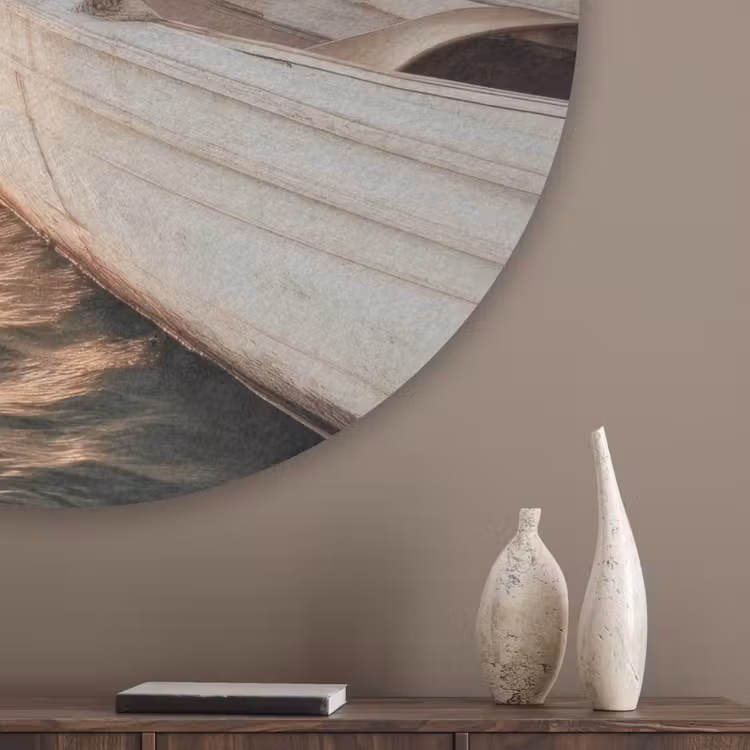 Zeilboot - Zee - Beige - Zon Akoestische PET Vilt - Rond klein -sfeer5_closeup