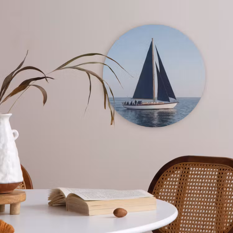 Zeilboot - Zee - Blauw Akoestische PET Vilt - Rond klein -sfeer3