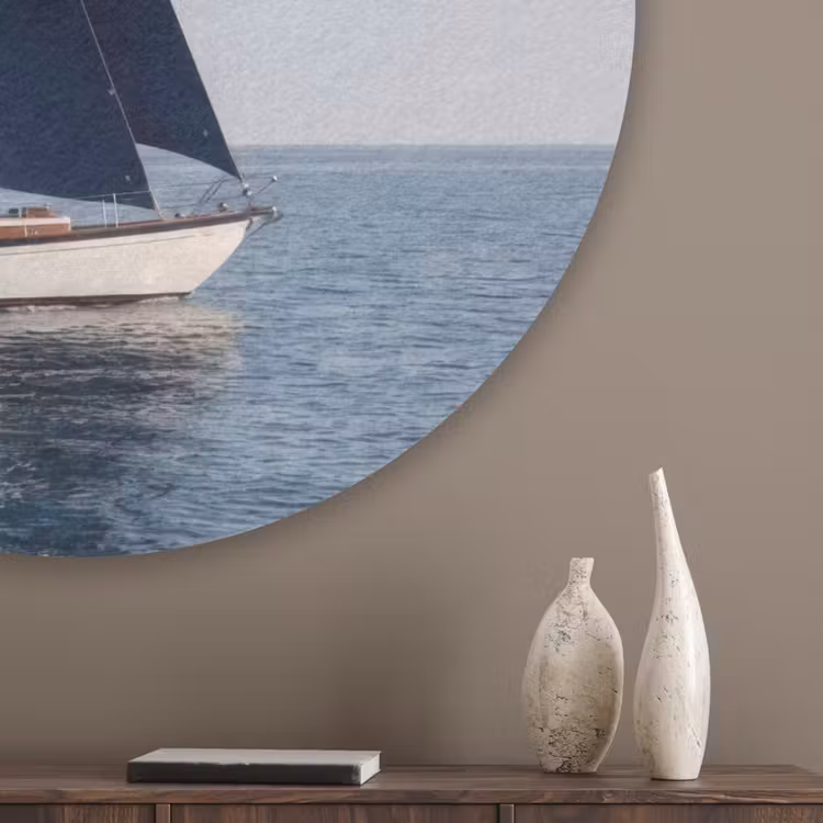 Zeilboot - Zee - Blauw Akoestische PET Vilt - Rond klein -sfeer5_closeup