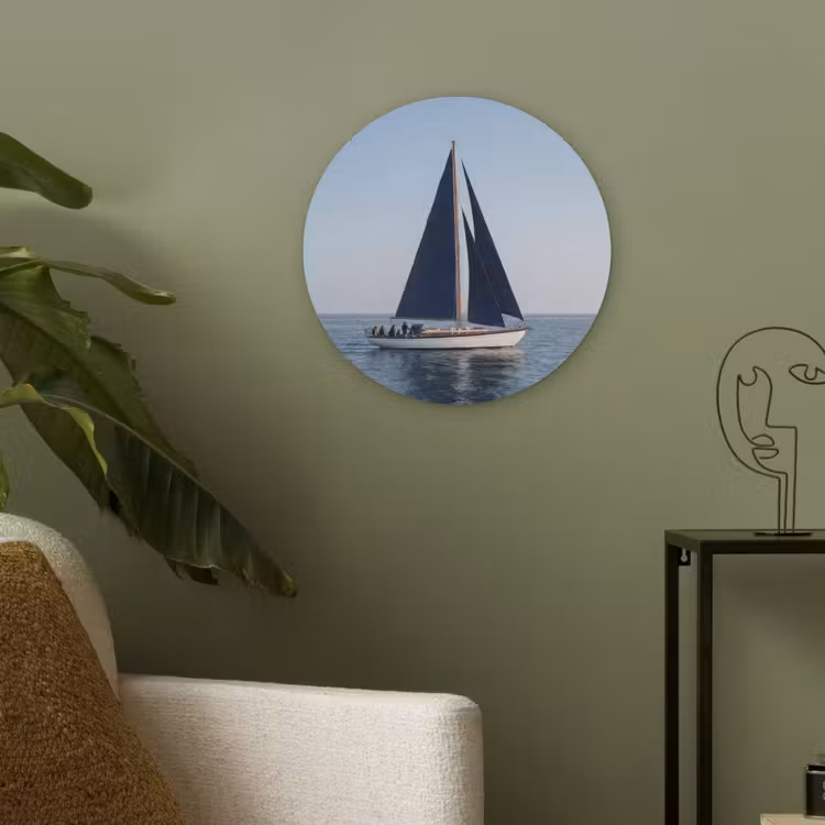 Zeilboot - Zee - Blauw Akoestische PET Vilt - Rond klein -sfeer2