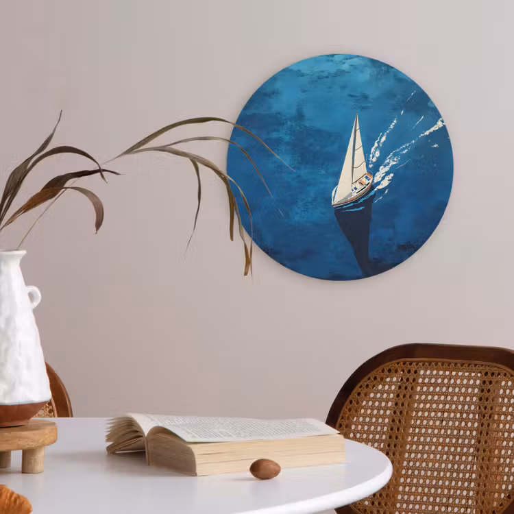 Zeilboot - Water - Abstract - Schaduw Akoestische PET Vilt - Rond klein -sfeer3