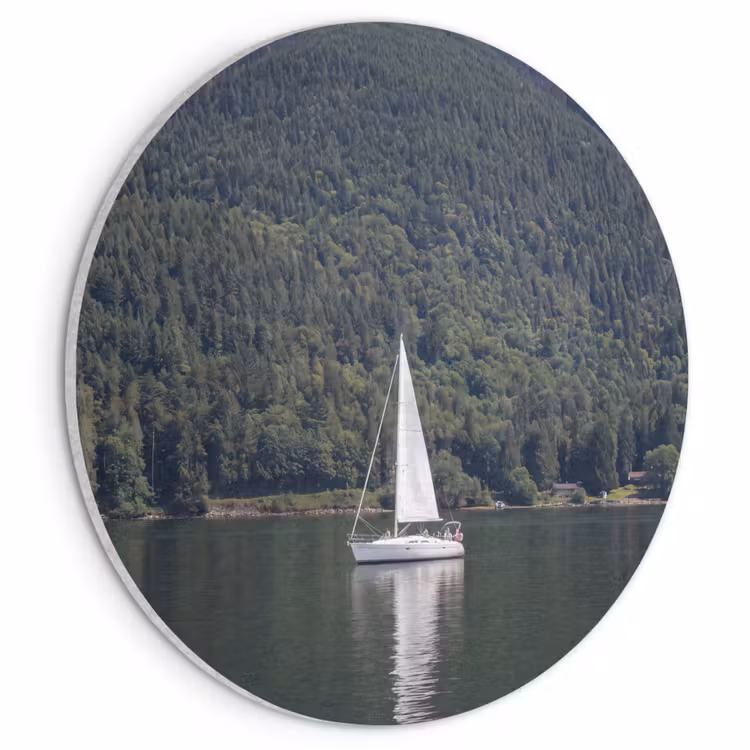 Zeilboot - Water - Bergen - Natuur - Groen Akoestische PET Vilt - Rond klein -3d