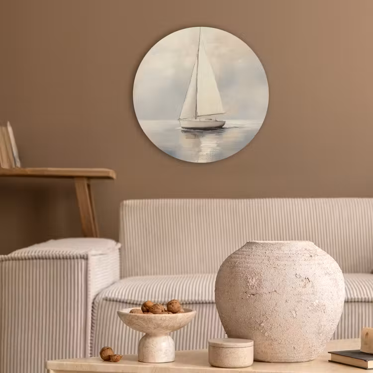 Zeilschip - Zee - Bewolkt Akoestische PET Vilt - Rond klein -sfeer1