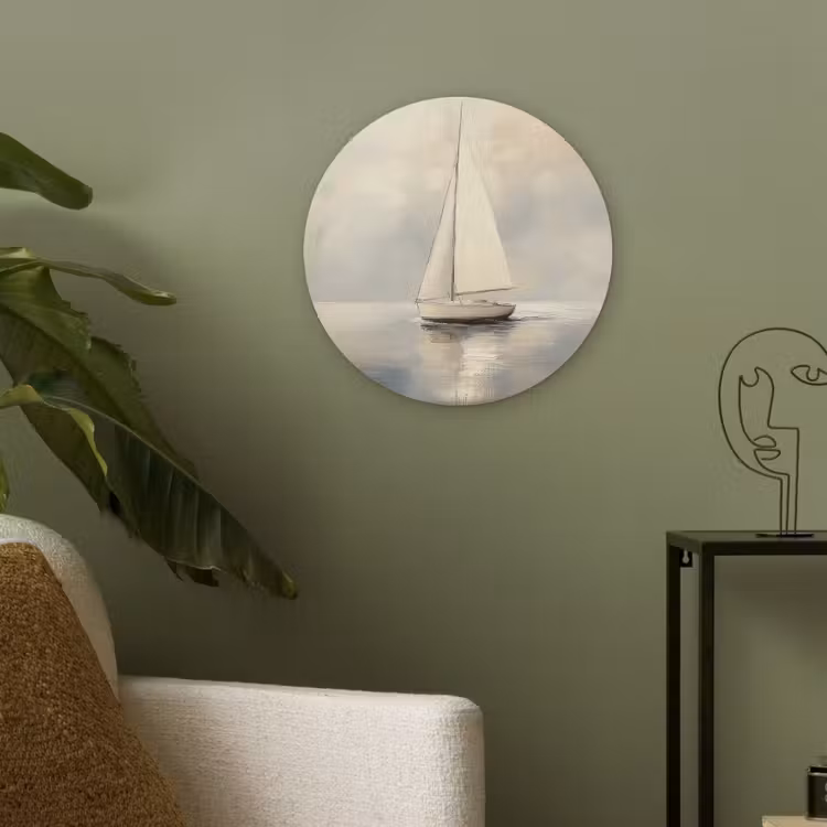 Zeilschip - Zee - Bewolkt Akoestische PET Vilt - Rond klein -sfeer2