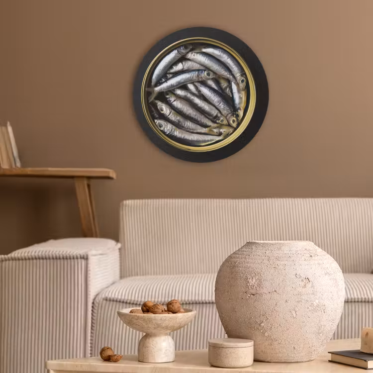Sardines - Vissen - Rond - Zwart Akoestische PET Vilt - Rond klein -sfeer1
