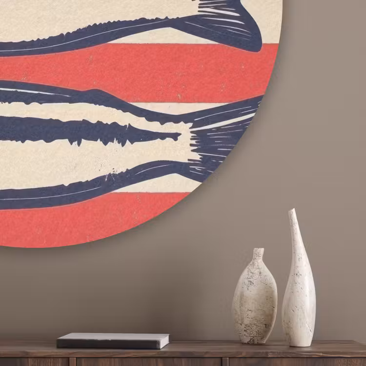 Sardines - Rood en beige strepen Akoestische PET Vilt - Rond klein -sfeer5_closeup