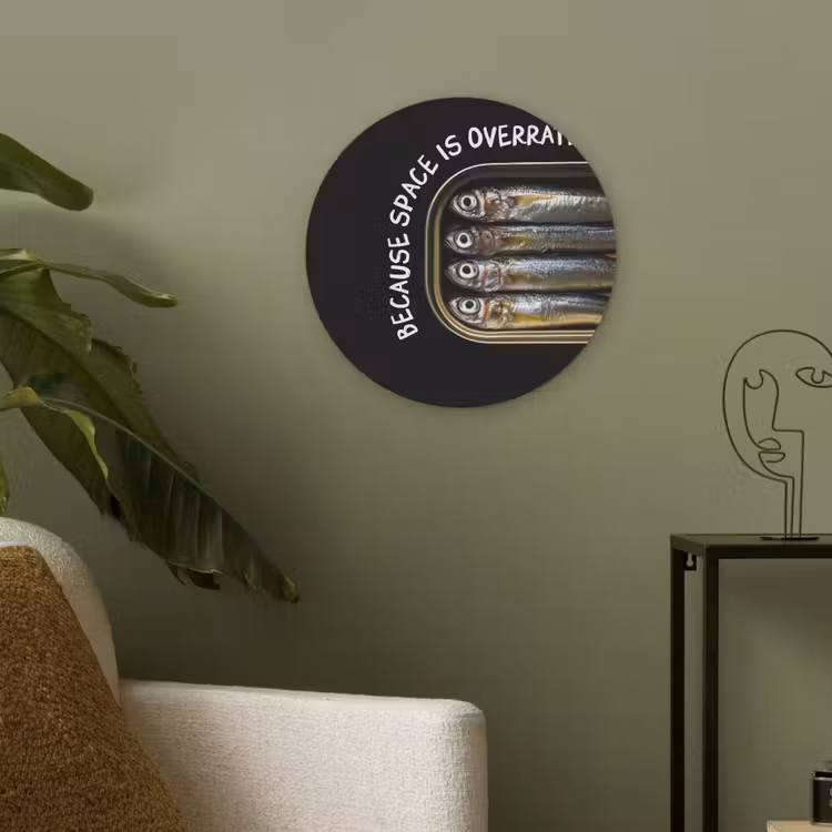 Sardines - Tekst - Vis - Blik Akoestische PET Vilt - Rond klein -sfeer2
