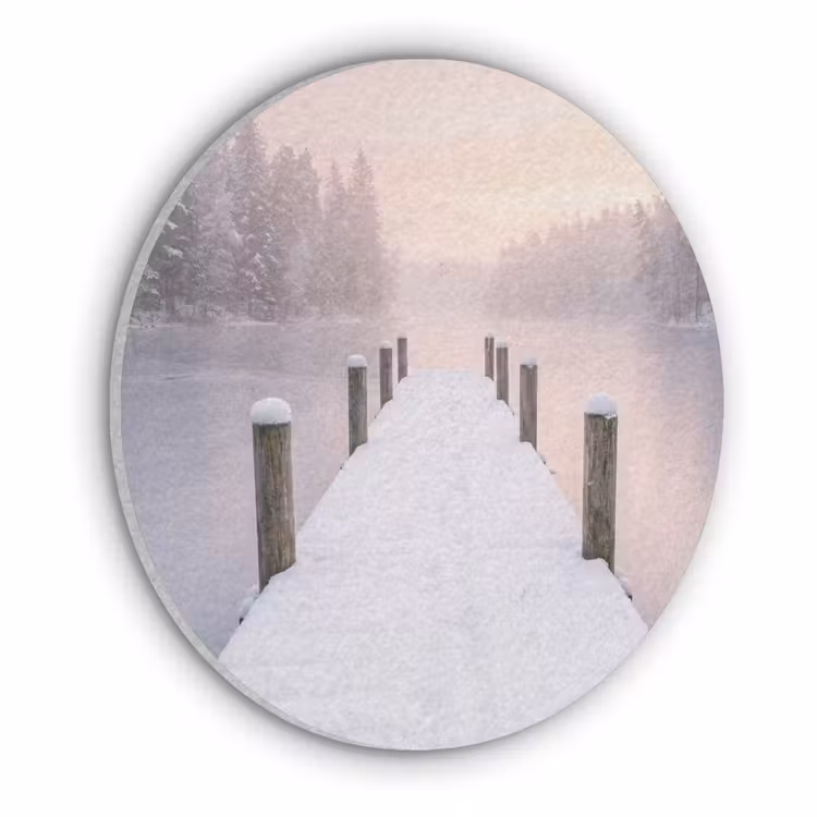 Steiger - Meer - Mist - Winter - Serene Akoestische PET Vilt - Rond klein -3d