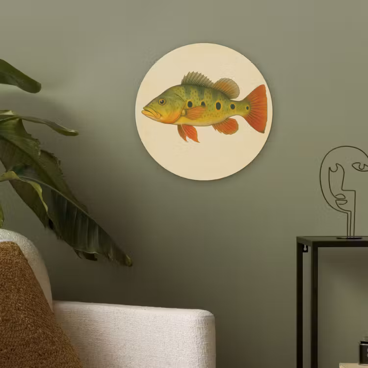 Schubben - Vis - Groen - Illustratie Akoestische PET Vilt - Rond klein -sfeer2