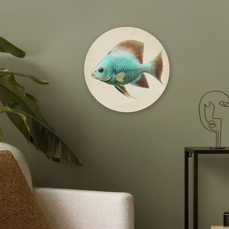 Schubben - Vis - Mint - Minimalistisch Akoestische PET Vilt - Rond klein -sfeer2
