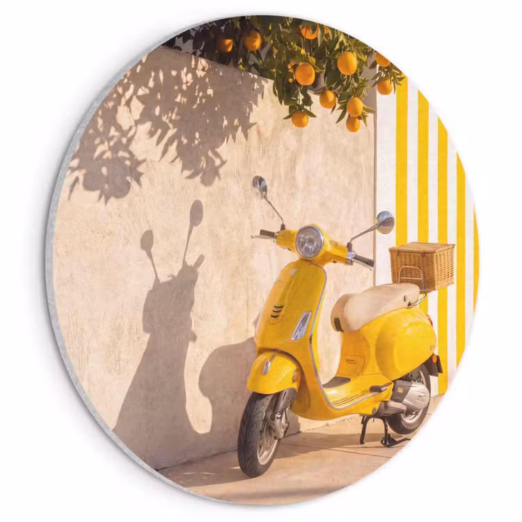 Scooter - Natuur - Zomer - Geel - Mediterraan Akoestische PET Vilt - Rond klein -3d