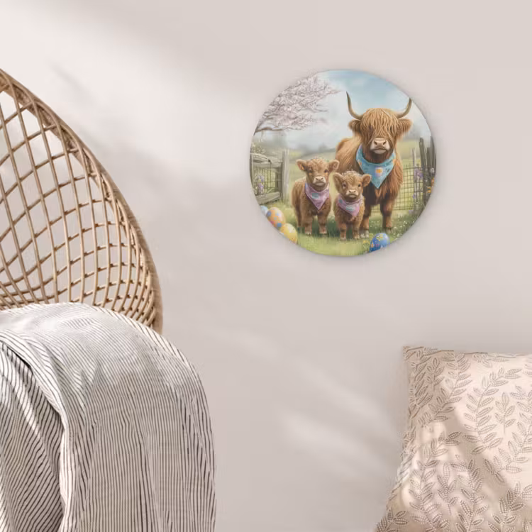Schotsehooglanders - Paaseieren - Lente Akoestische PET Vilt - Rond klein -sfeer4