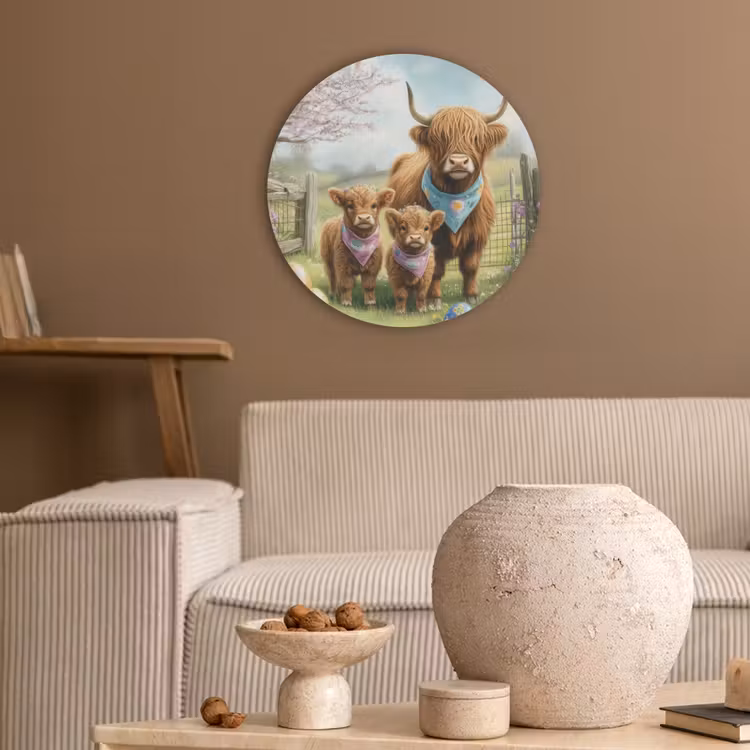 Schotsehooglanders - Paaseieren - Lente Akoestische PET Vilt - Rond klein -sfeer1