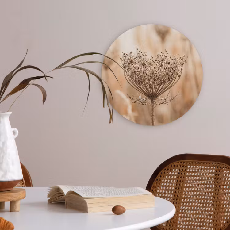 Schermbloem - Droogbloem - Winter - Beige - Minimalistisch Akoestische PET Vilt - Rond klein -sfeer3