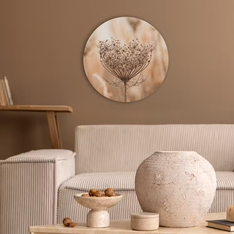 Schermbloem - Droogbloem - Winter - Beige - Minimalistisch Akoestische PET Vilt - Rond klein -sfeer1