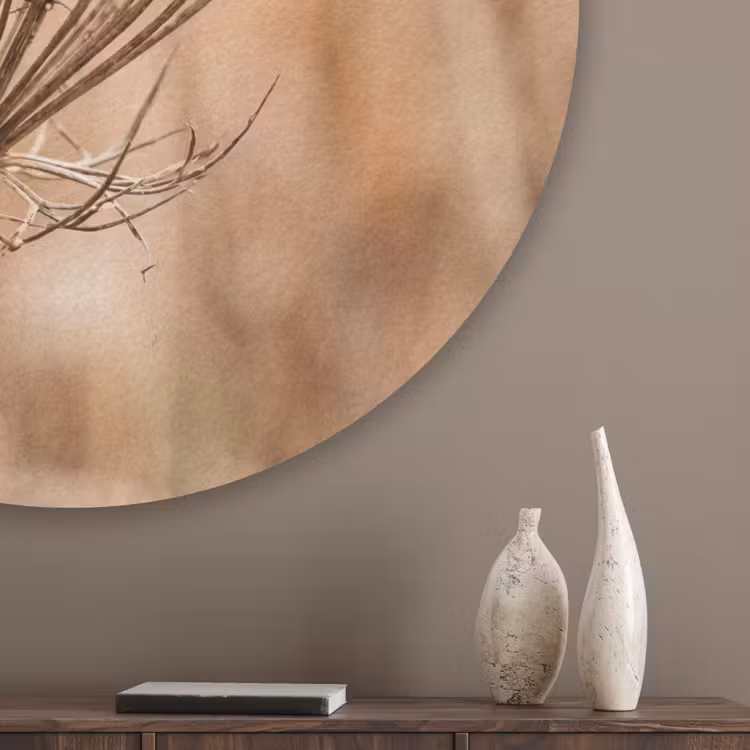 Schermbloem - Droogbloem - Winter - Beige - Minimalistisch Akoestische PET Vilt - Rond klein -sfeer5_closeup