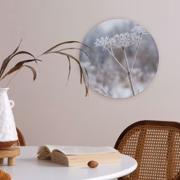 Schermbloem - Rijp - Kristallen - Winter - Delicaat Akoestische PET Vilt - Rond klein -sfeer3