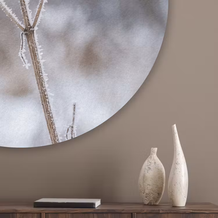 Schermbloem - Rijp - Kristallen - Winter - Delicaat Akoestische PET Vilt - Rond klein -sfeer5_closeup