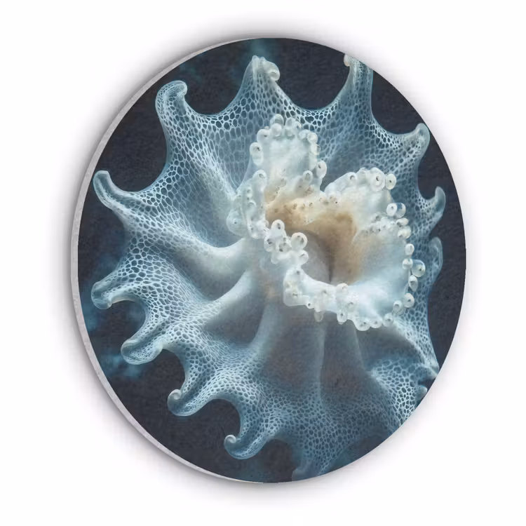 Zeewezen - Wit - Golven - Water Akoestische PET Vilt - Rond klein -3d