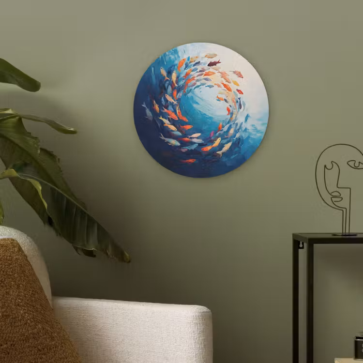 Zee - Vissen - Kleurrijk - Dynamisch Akoestische PET Vilt - Rond klein -sfeer2