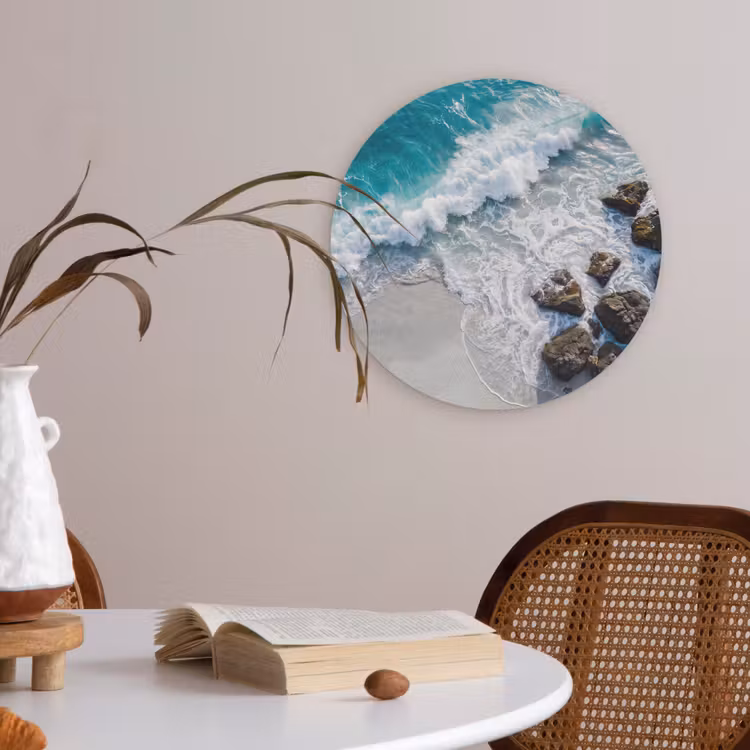 Zee - Golf - Strand - Natuur - Blauw Akoestische PET Vilt - Rond klein -sfeer3