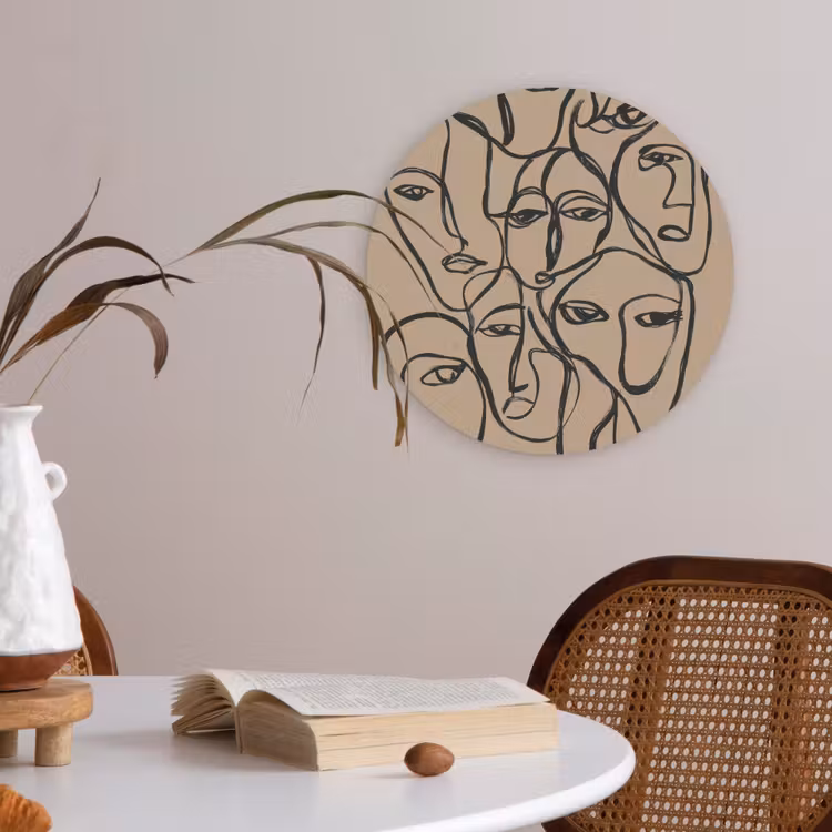 Gezichtenzee - Lijntekening - Abstract Akoestische PET Vilt - Rond klein -sfeer3