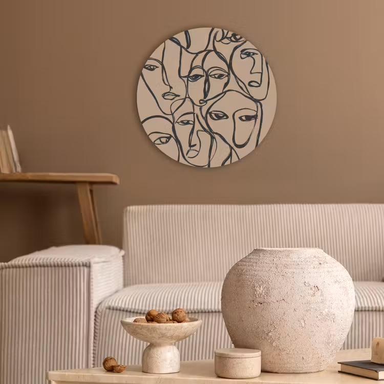 Gezichtenzee - Lijntekening - Abstract Akoestische PET Vilt - Rond klein -sfeer1