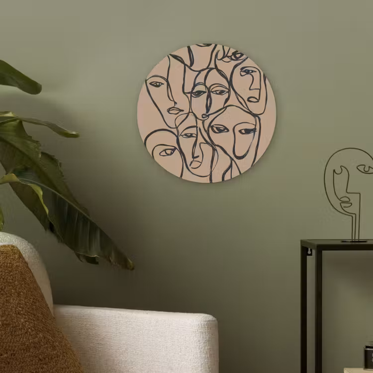 Gezichtenzee - Lijntekening - Abstract Akoestische PET Vilt - Rond klein -sfeer2