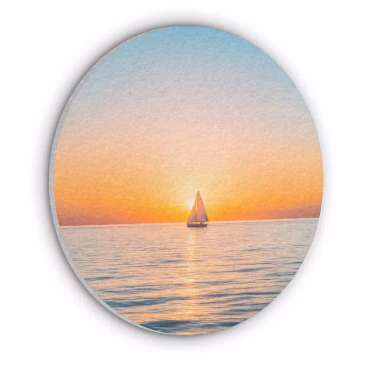 Zee - Zeilboot - Zonsondergang Akoestische PET Vilt - Rond klein -3d