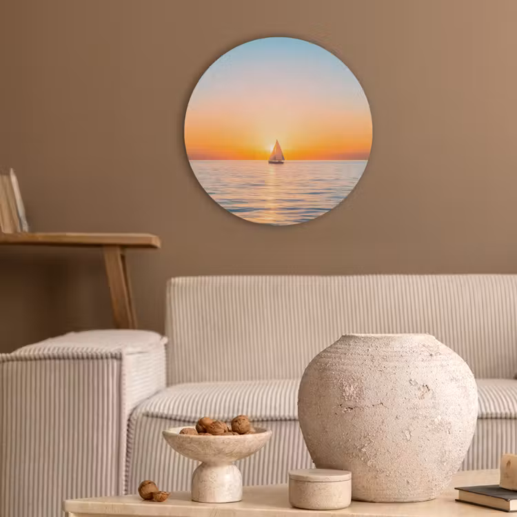 Zee - Zeilboot - Zonsondergang Akoestische PET Vilt - Rond klein -sfeer1
