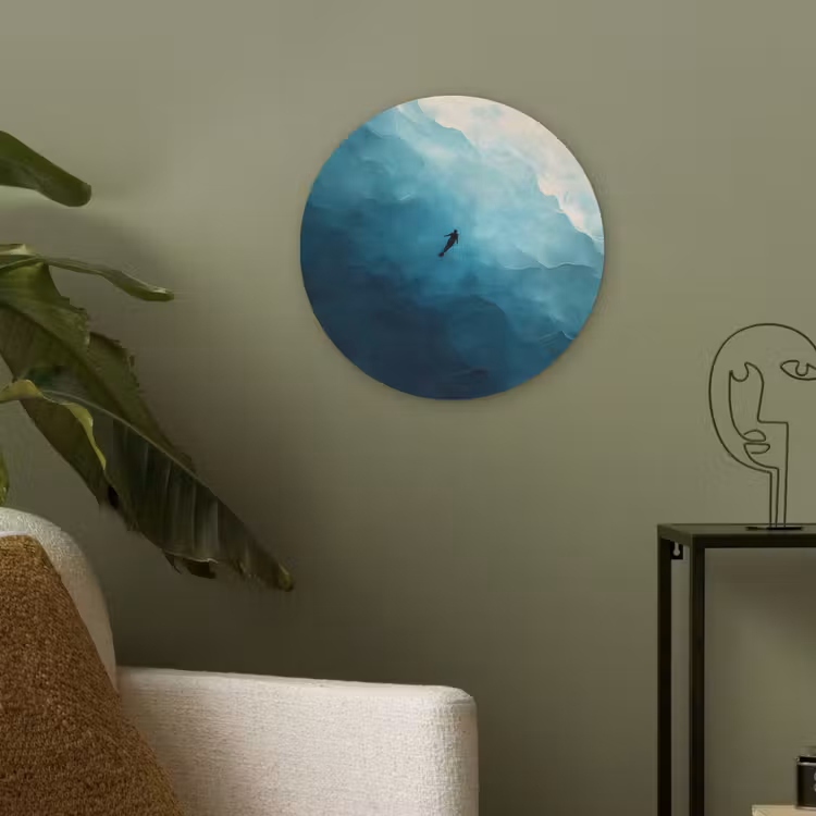 Zee - Silhouet - Abstract - Blauw Akoestische PET Vilt - Rond klein -sfeer2