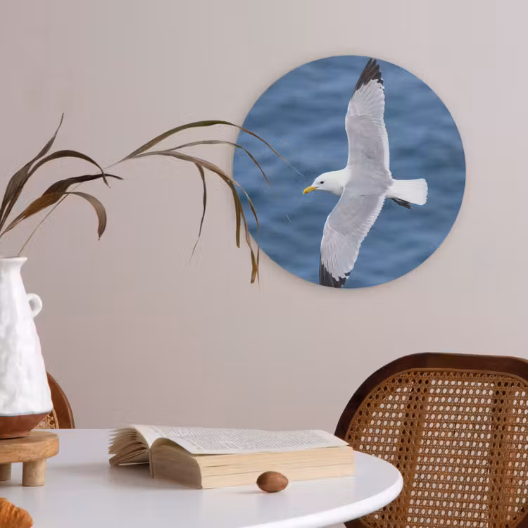 Zeemeeuw - Oceaan - Blauw Akoestische PET Vilt - Rond klein -sfeer3