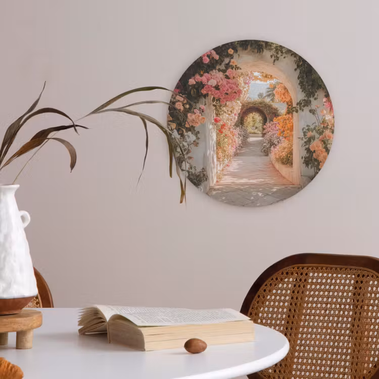 Doorkijk - Boog - Bloemen - Pastel Akoestische PET Vilt - Rond klein -sfeer3