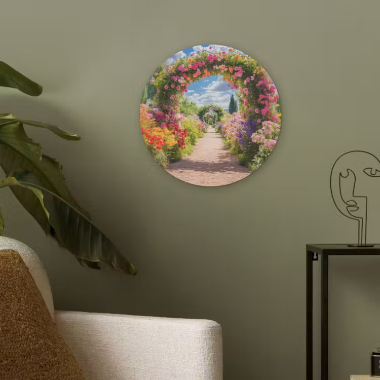 Doorkijk - Bloemen - Kleurrijk - Natuur Akoestische PET Vilt - Rond klein -sfeer2