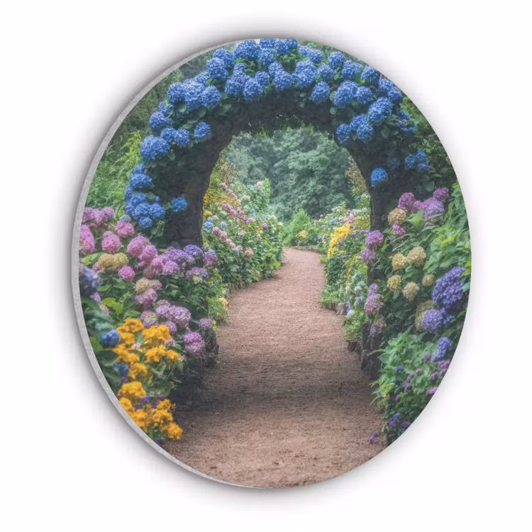 Doorkijk - Bloemen - Hortensia - Pad Akoestische PET Vilt - Rond klein -3d