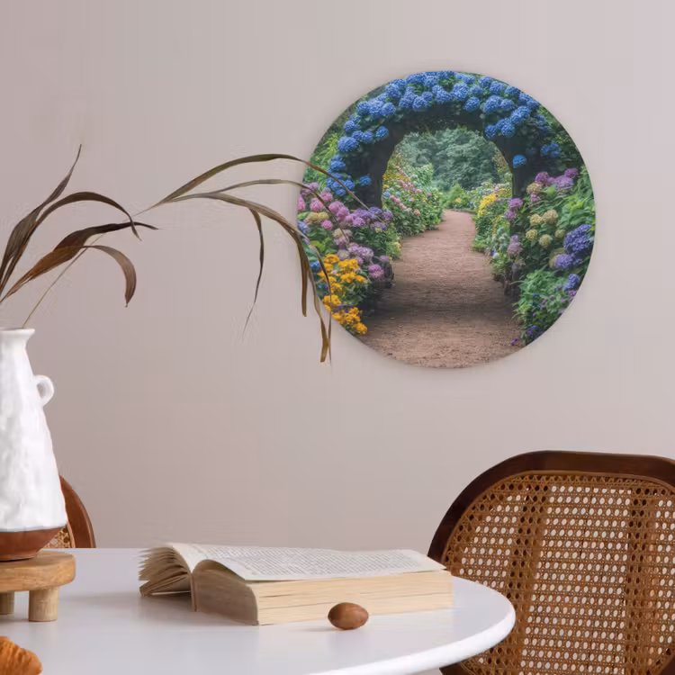 Doorkijk - Bloemen - Hortensia - Pad Akoestische PET Vilt - Rond klein -sfeer3
