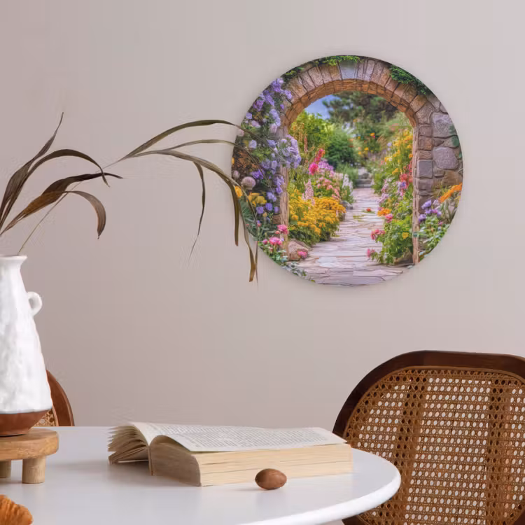 Doorkijk - Bloemen - Pad - Natuur Akoestische PET Vilt - Rond klein -sfeer3